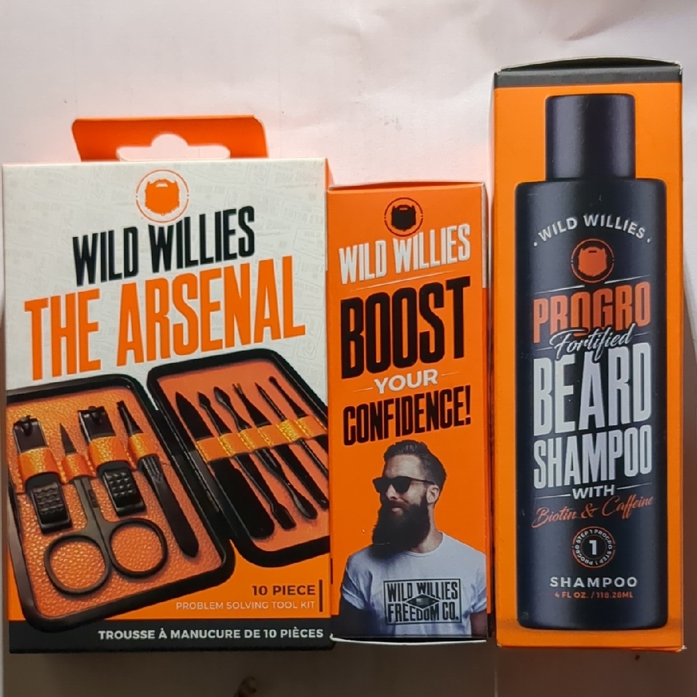 WILD WILLIES - Beard Shampoo, Serum and Grooming Kit - Black and Orange